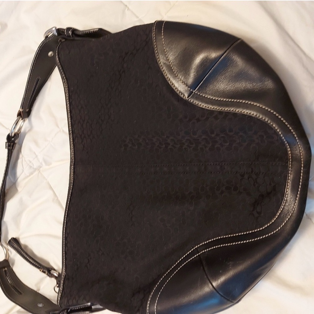 Coach Black Leather and Fabric Hobo Bag
